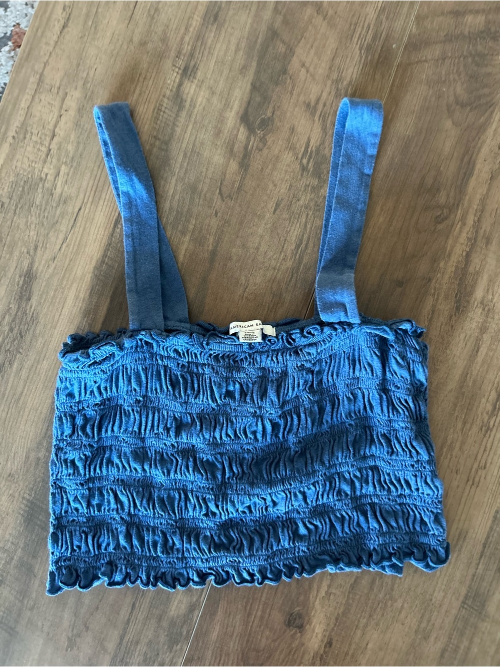 American Eagle Outfitters Blue Smocked Crop Tank